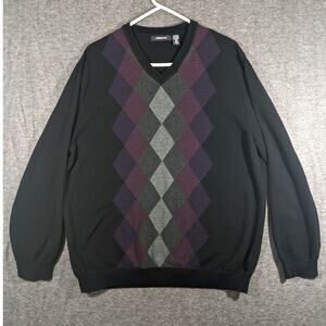 Liz Claiborne Women's Argyle Purple Grey 100% Cotton Pullover Sweater Size XL‎